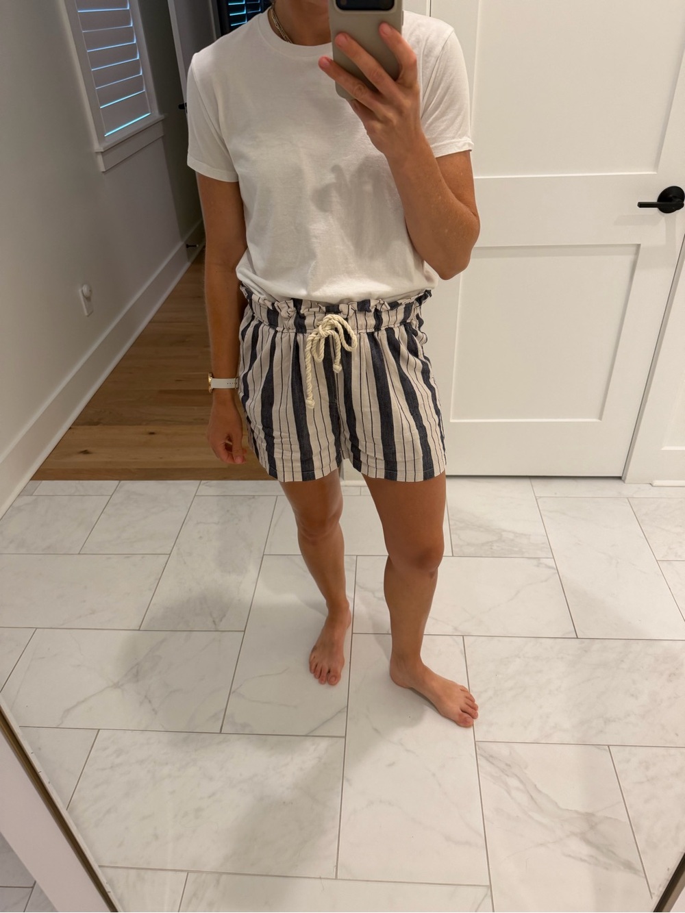 Splendid Striped Drawstring Linen-Blend Shorts - Navy & Cream